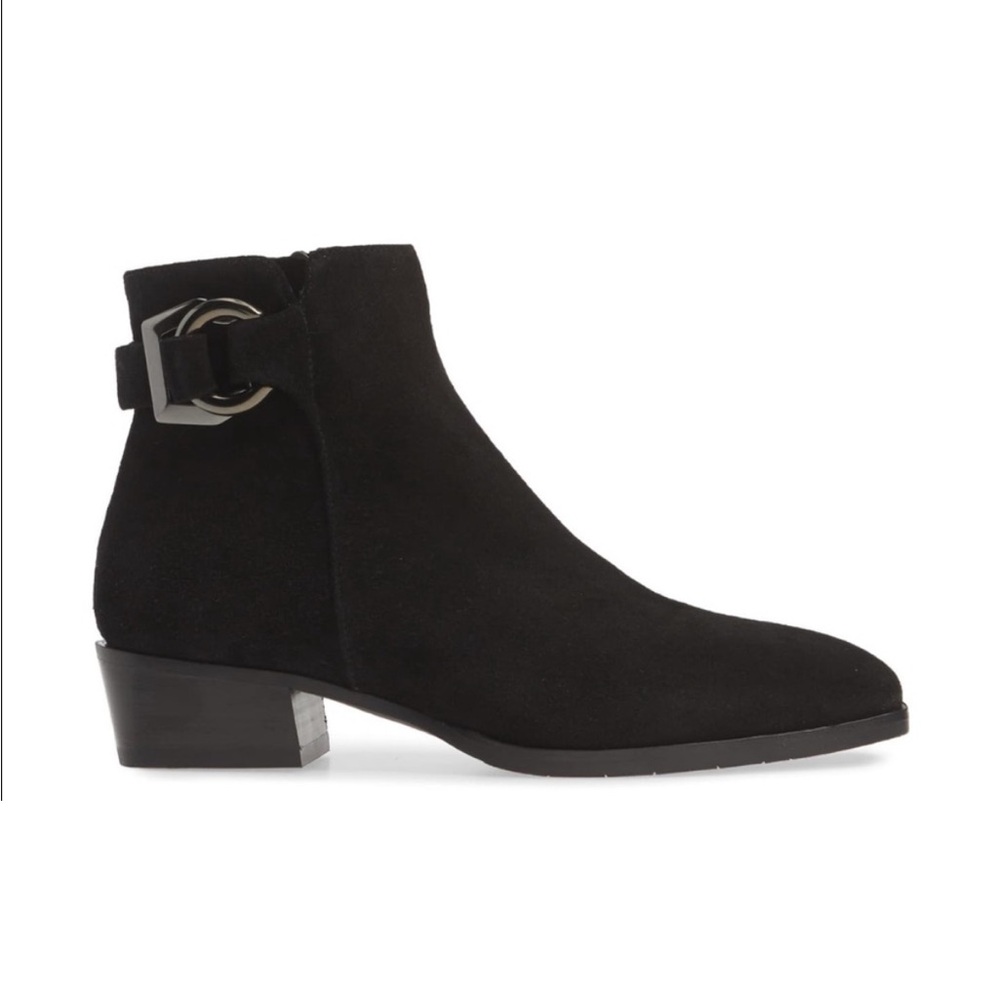 Aquatalia Faria Black Suede Ankle Boots Buckle Detail Weatherproof Italy Size 8‎
